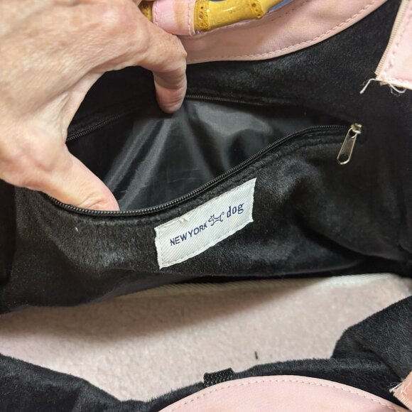 NEW YORK Dog Carrier Hand Held Embroidered Palm Trees Pineapple Bamboo Handle - Picture 4 of 13